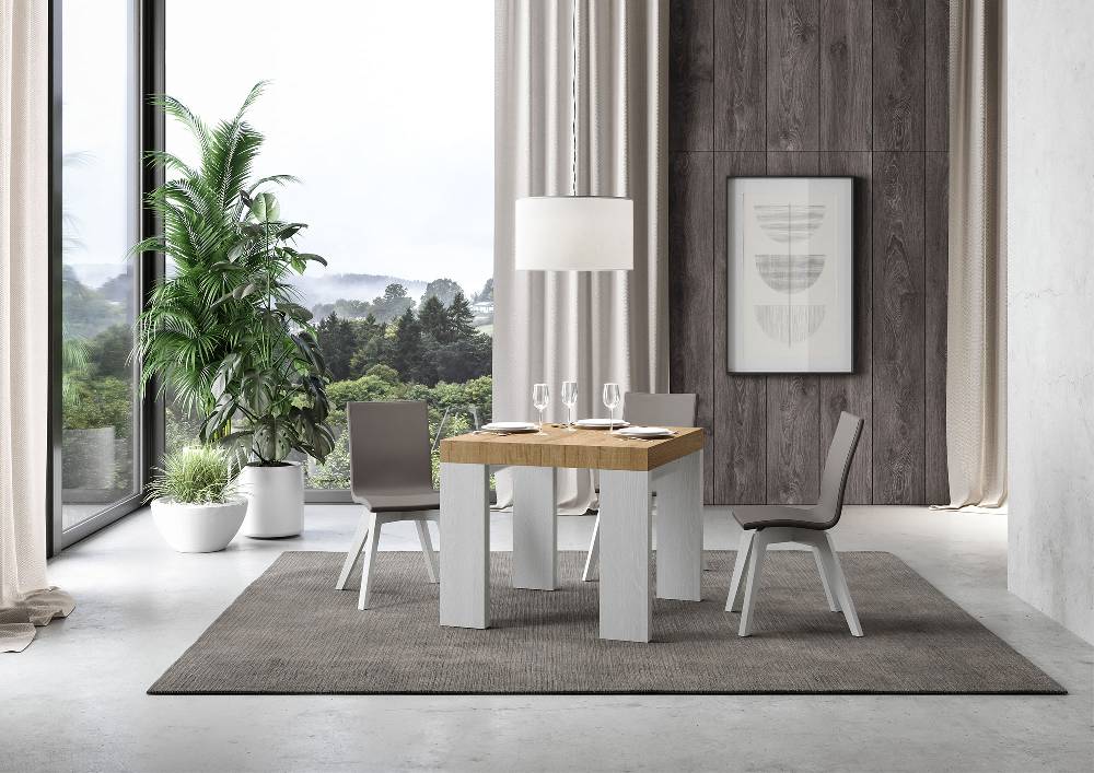 Itamoby Tavolo Roxell Mix Allungabile Piano Quercia Natura Gambe Bianco Frassino 90×90 Allungato 246 Offerta settimanale