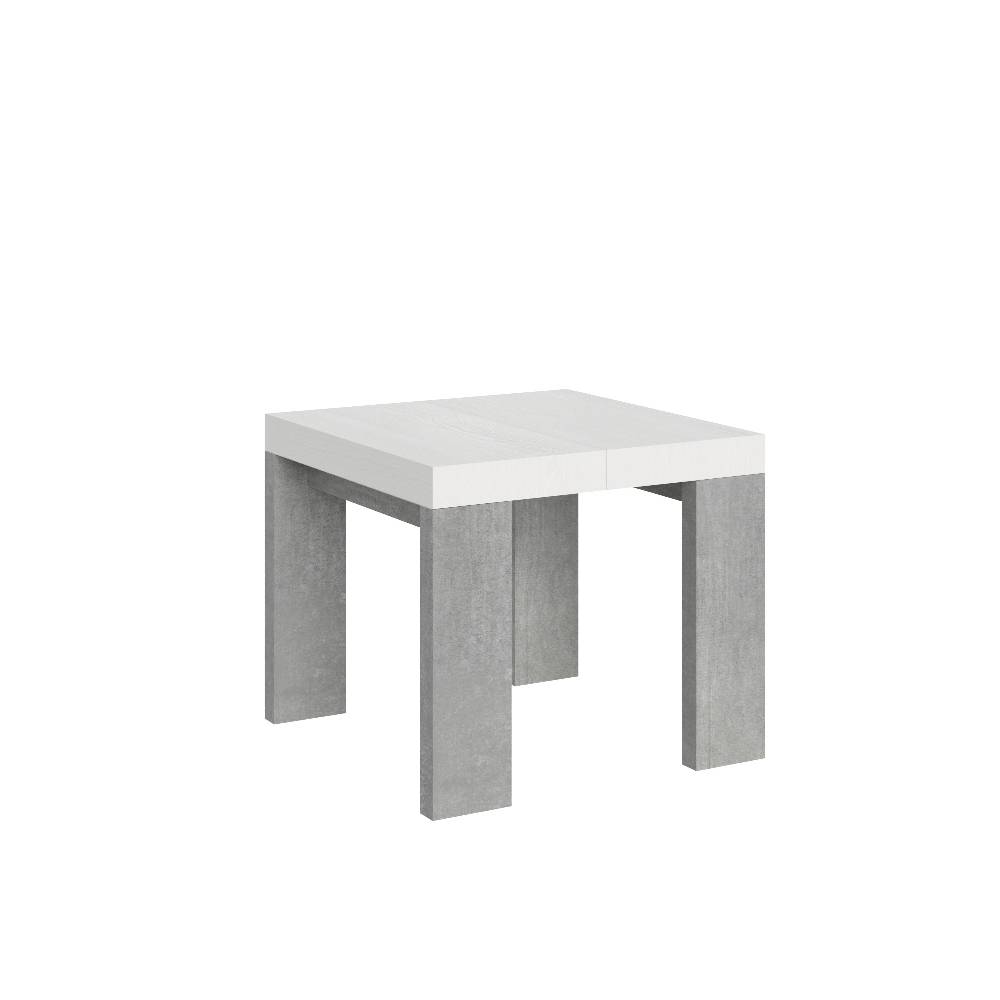 Itamoby Tavolo Roxell Mix Allungabile Piano Bianco Frassino Gambe Cemento 90×90 Allungato 246