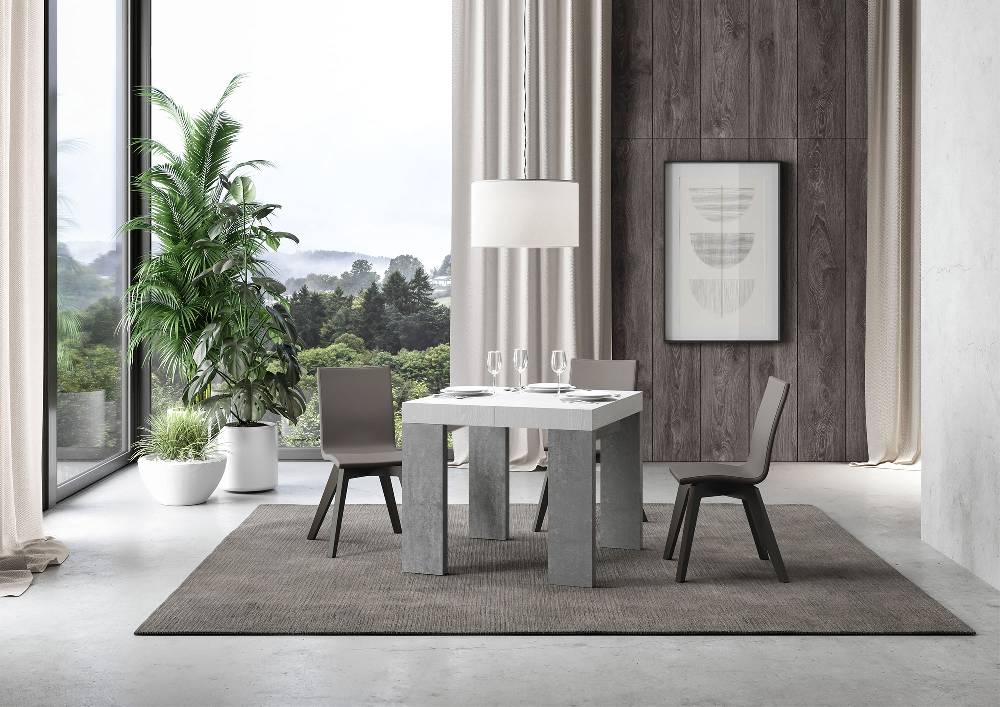 Itamoby Tavolo Roxell Mix Allungabile Piano Bianco Frassino Gambe Cemento 90×90 Allungato 246 Rilascio limitato