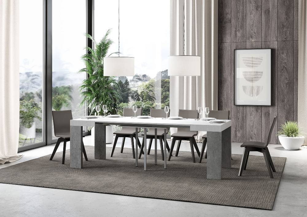 Itamoby Tavolo Roxell Mix Allungabile Piano Bianco Frassino Gambe Cemento 90×90 Allungato 246 Rilascio limitato