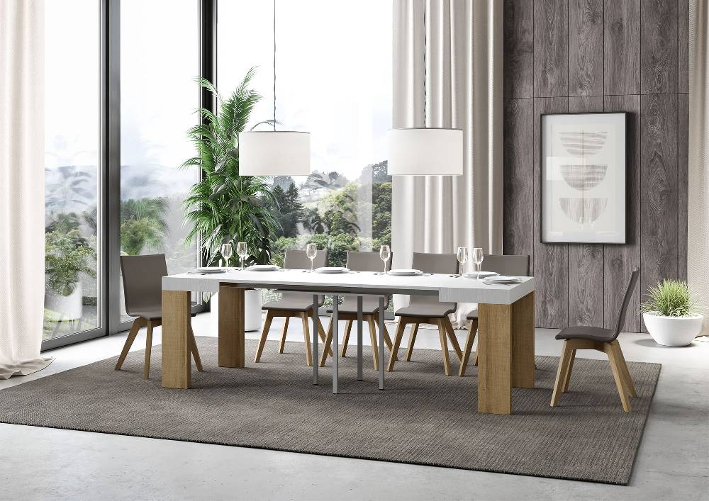 Itamoby Tavolo Roxell Mix Allungabile Piano Bianco Frassino Gambe Quercia Natura 90×90 Allungato 246 Ultimi tre giorni