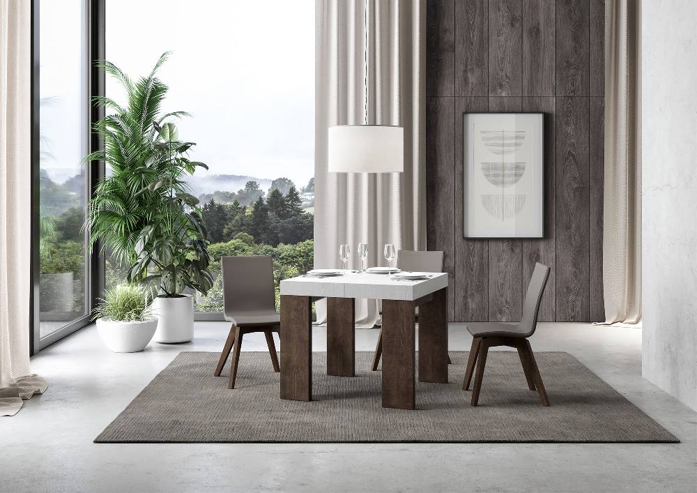 Itamoby Tavolo Roxell Mix Allungabile Piano Bianco Frassino Gambe Noce 90×90 Allungato 246 ACQUISTA ORA