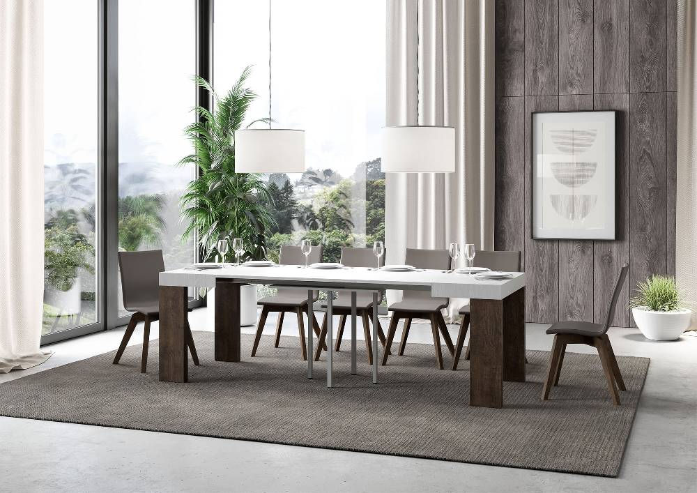 Itamoby Tavolo Roxell Mix Allungabile Piano Bianco Frassino Gambe Noce 90×90 Allungato 246 ACQUISTA ORA