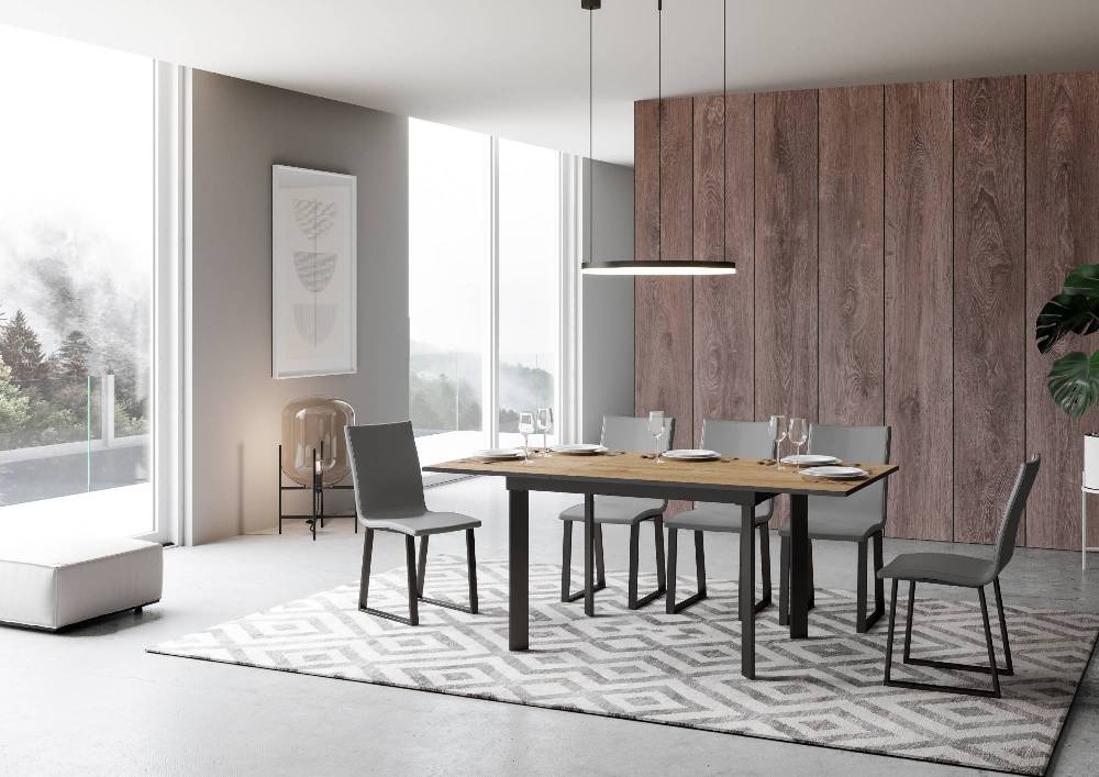 Itamoby Tavolo Cumar piano Quercia Natura 90×120 + 60 telaio Antracite Officina