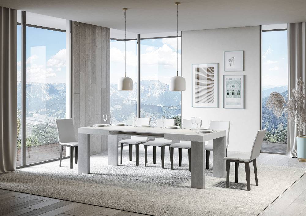 Itamoby Tavolo Roxell Mix Allungabile Piano Bianco Frassino Gambe Cemento 90×130 Allungato 390 Convenienza