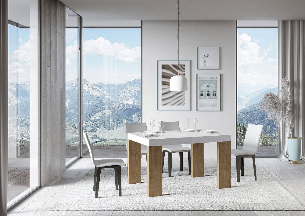 Itamoby Tavolo Roxell Mix Allungabile Piano Bianco Frassino Gambe Quercia Natura 90×130 Allungato 390 Novità