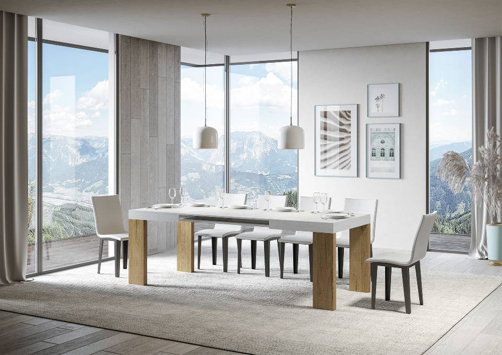 Itamoby Tavolo Roxell Mix Allungabile Piano Bianco Frassino Gambe Quercia Natura 90×130 Allungato 390 Novità