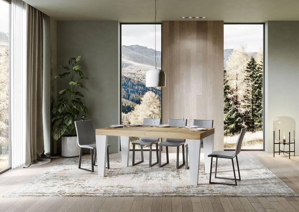 Itamoby Tavolo Spimbo Mix Allungabile Piano Quercia Natura Gambe Bianco Frassino 90×180 Allungato 440 Economico
