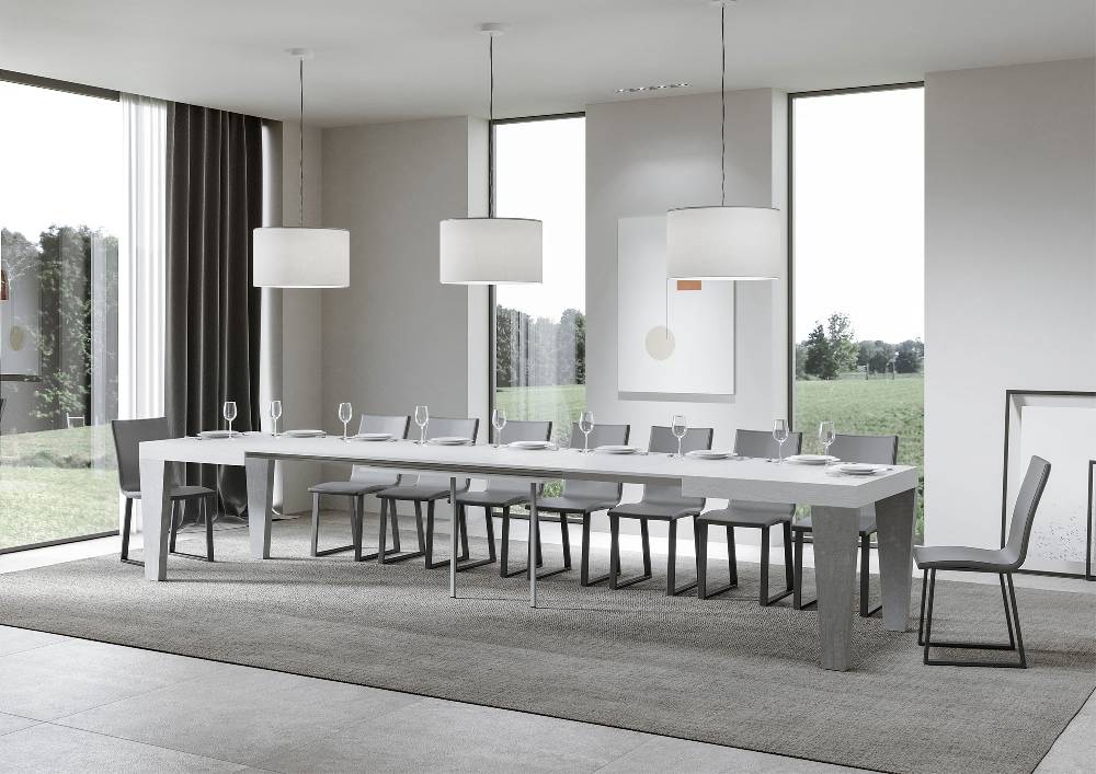 Itamoby Tavolo Spimbo Mix Allungabile Piano Bianco Frassino Gambe Cemento 90×160 Allungato 420 Vendita Calda