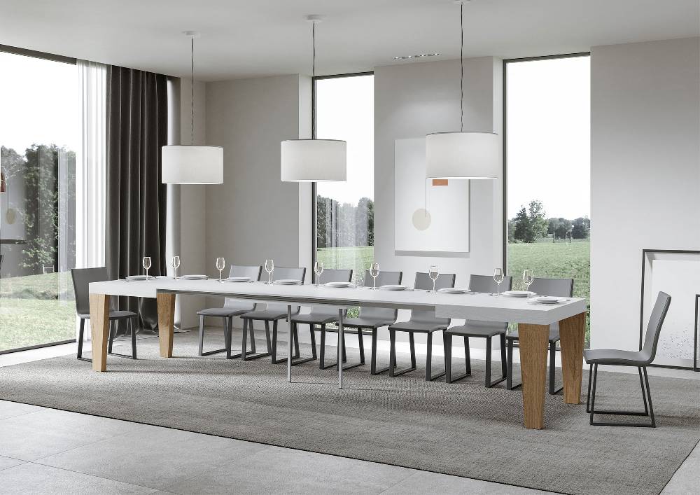 Itamoby Tavolo Spimbo Mix Allungabile Piano Bianco Frassino Gambe Quercia Natura 90×160 Allungato 420 Vendita Economica