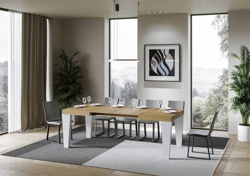 Itamoby Tavolo Spimbo Mix Allungabile Piano Quercia Natura Gambe Bianco Frassino 90×130 Allungato 234 Vendite Flash
