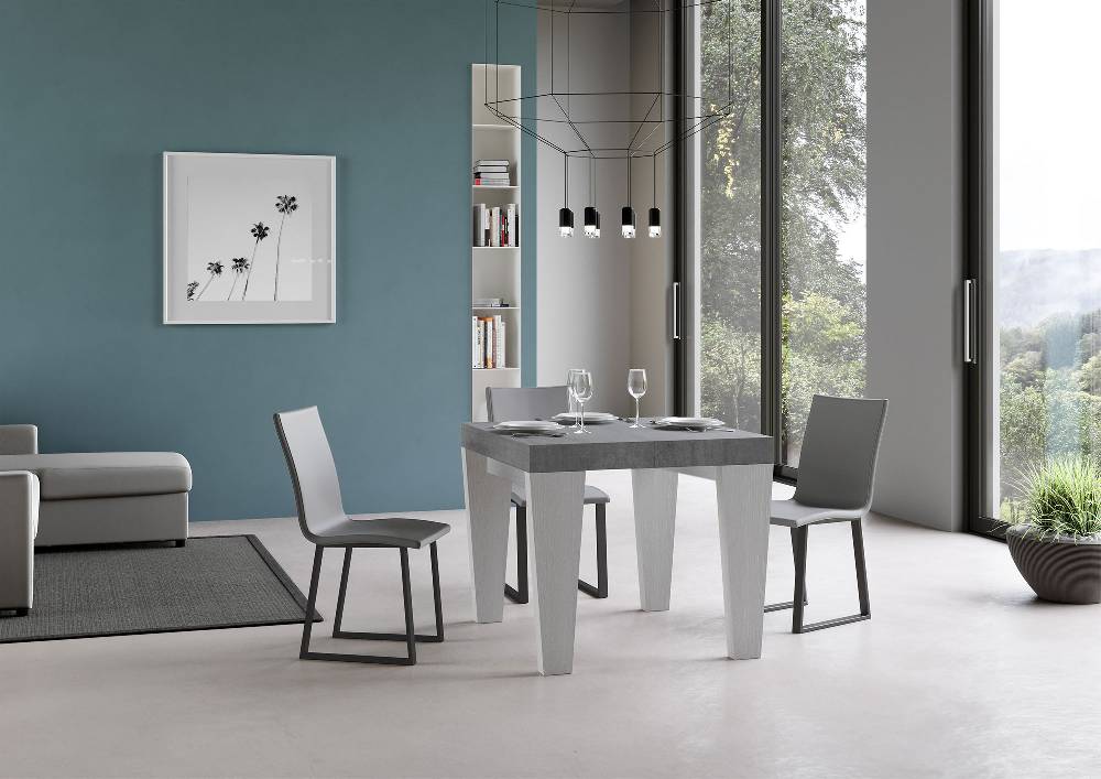 Itamoby Tavolo Spimbo Mix Allungabile Piano Cemento Gambe Bianco Frassino 90×90 Allungato 246 Spedizione gratuita