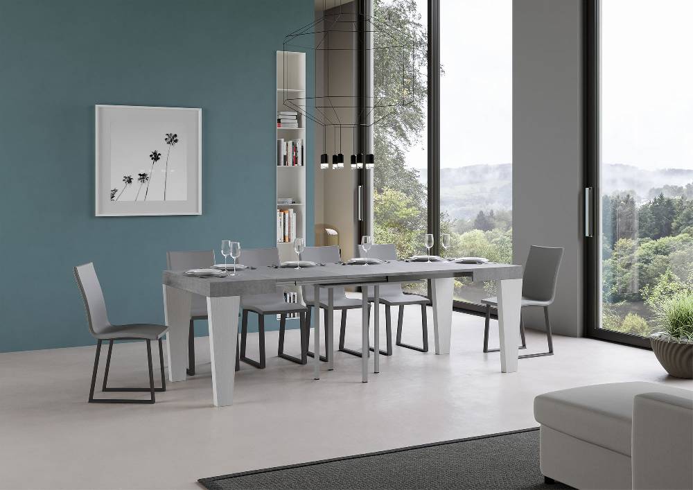 Itamoby Tavolo Spimbo Mix Allungabile Piano Cemento Gambe Bianco Frassino 90×90 Allungato 246 Spedizione gratuita
