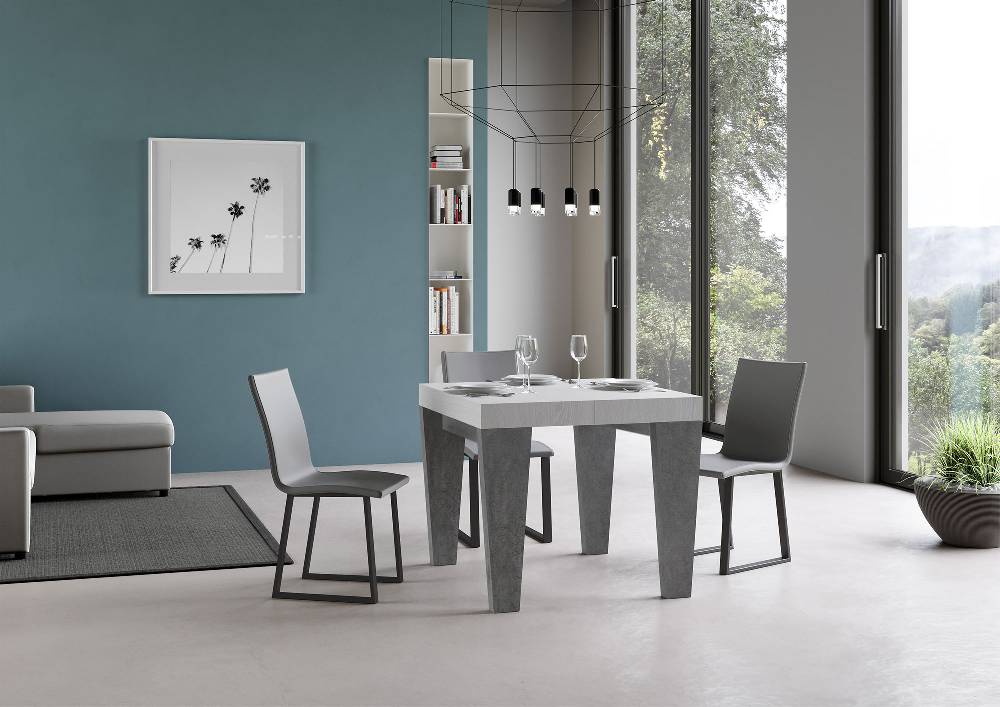 Itamoby Tavolo Spimbo Mix Allungabile Piano Bianco Frassino Gambe Cemento 90×90 Allungato 246 Prezzo di fabbrica