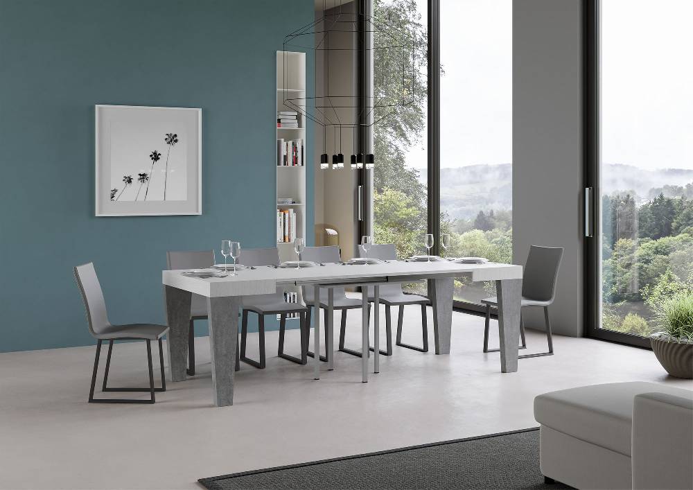 Itamoby Tavolo Spimbo Mix Allungabile Piano Bianco Frassino Gambe Cemento 90×90 Allungato 246 Prezzo di fabbrica