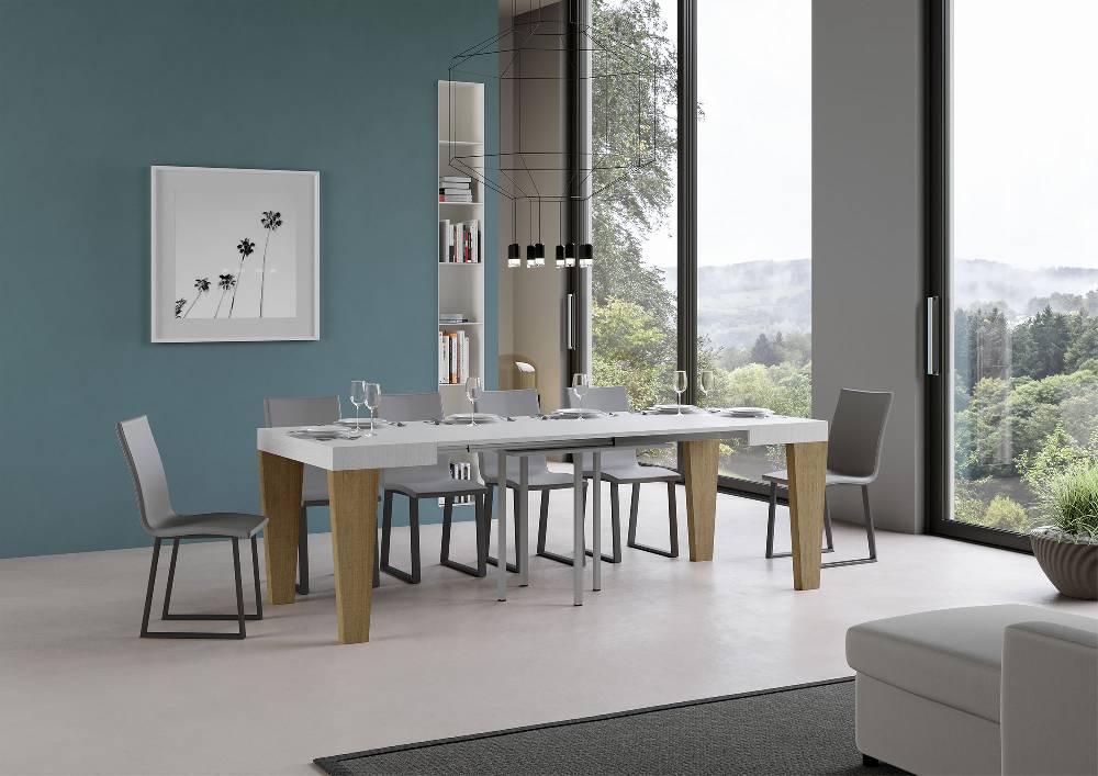 Itamoby Tavolo Spimbo Mix Allungabile Piano Bianco Frassino Gambe Quercia Natura 90×90 Allungato 246 Offerta speciale