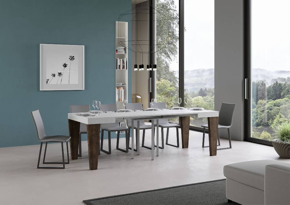 Itamoby Tavolo Spimbo Mix Allungabile Piano Bianco Frassino Gambe Noce 90×90 Allungato 246 Comprare a buon mercato