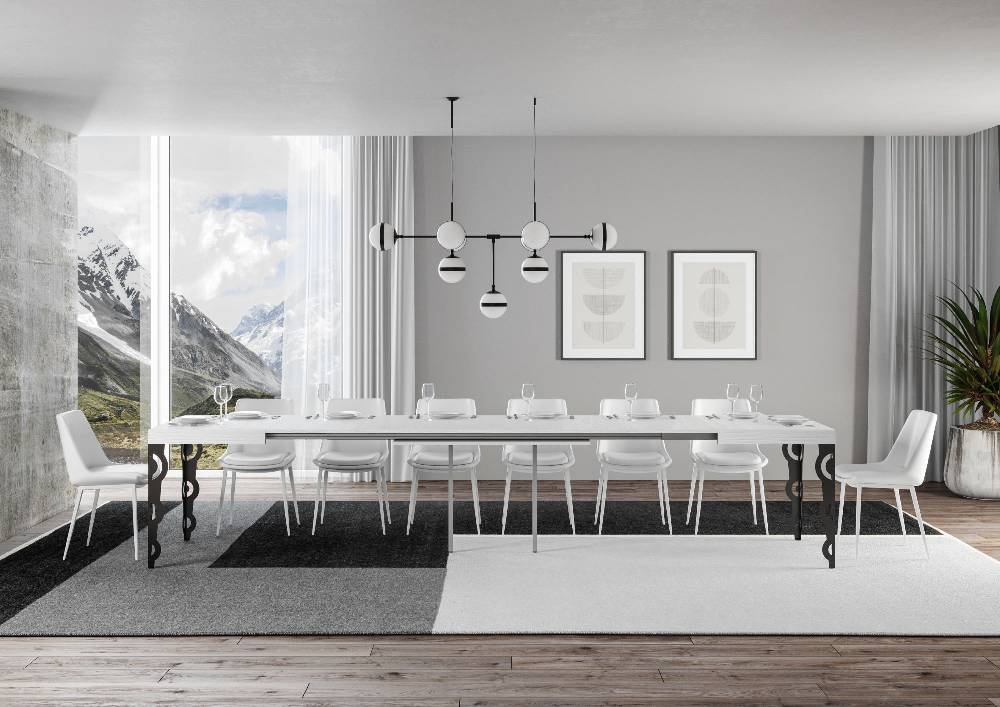 Itamoby Tavolo Karamay Allungabile piano Bianco Frassino 90×160 Allungato 420 telaio Antracite Offerta per la Festa della Mamma