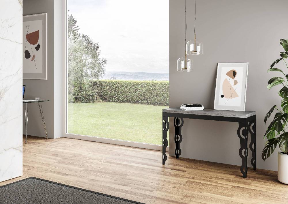 Itamoby Tavolo Karamay Double Cemento 120×45 aperto/Allungato 120×90/200×90 gambe/telaio Antracite Sostegno trimestrale