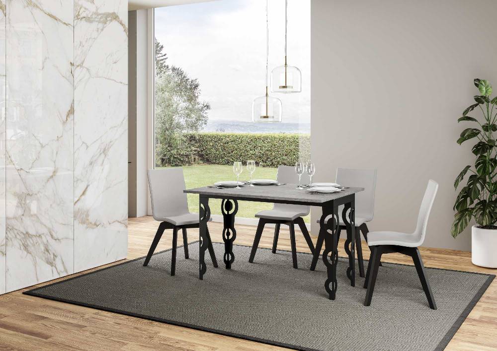 Itamoby Tavolo Karamay Double Cemento 120×45 aperto/Allungato 120×90/200×90 gambe/telaio Antracite Sostegno trimestrale