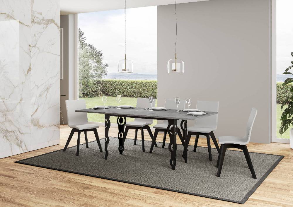 Itamoby Tavolo Karamay Double Cemento 120×45 aperto/Allungato 120×90/200×90 gambe/telaio Antracite Sostegno trimestrale