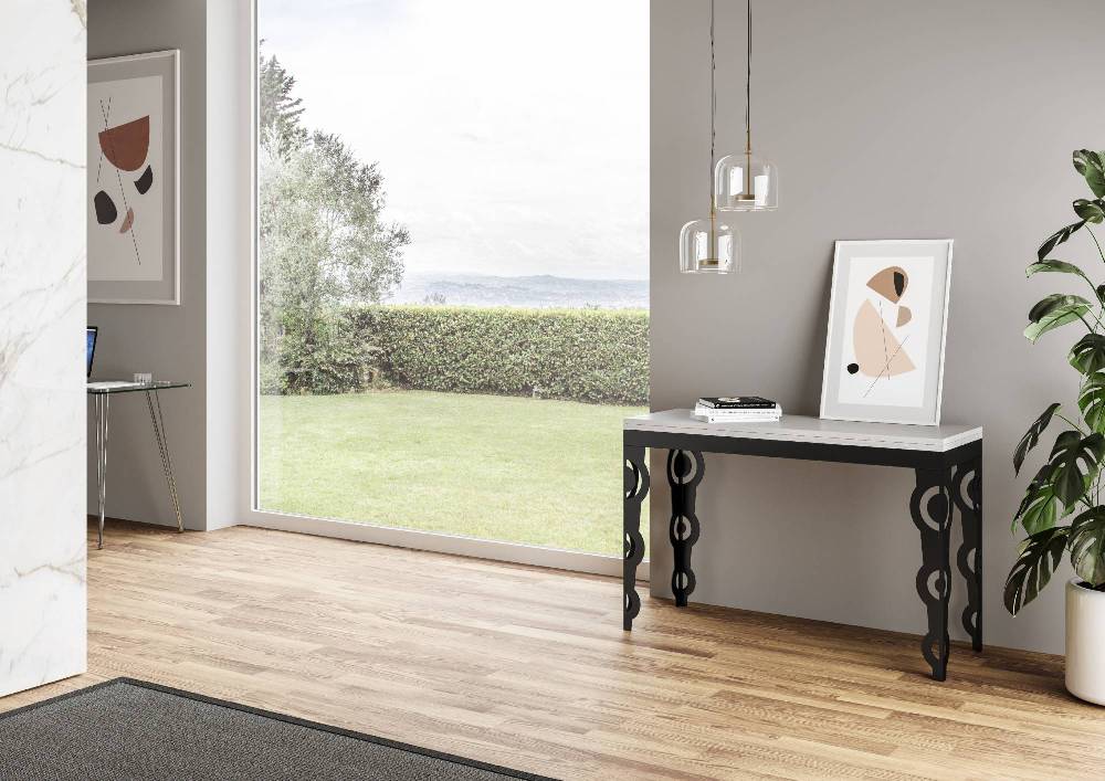 Itamoby Tavolo Karamay Double Bianco Frassino 120×45 aperto/Allungato 120×90/200×90 gambe/telaio Antracite Fino al 55% di sconto