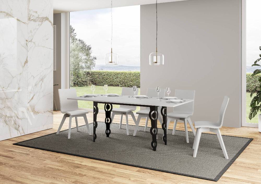 Itamoby Tavolo Karamay Double Bianco Frassino 120×45 aperto/Allungato 120×90/200×90 gambe/telaio Antracite Fino al 55% di sconto