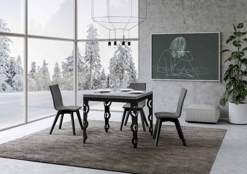 Itamoby Tavolo Karamay Libra Cemento 90×90 Allungato 90×180 telaio e gambe Antracite Officina