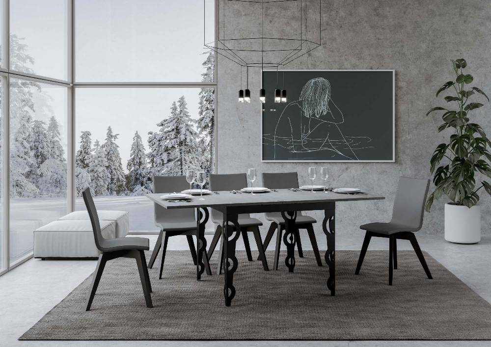 Itamoby Tavolo Karamay Libra Cemento 90×90 Allungato 90×180 telaio e gambe Antracite Officina