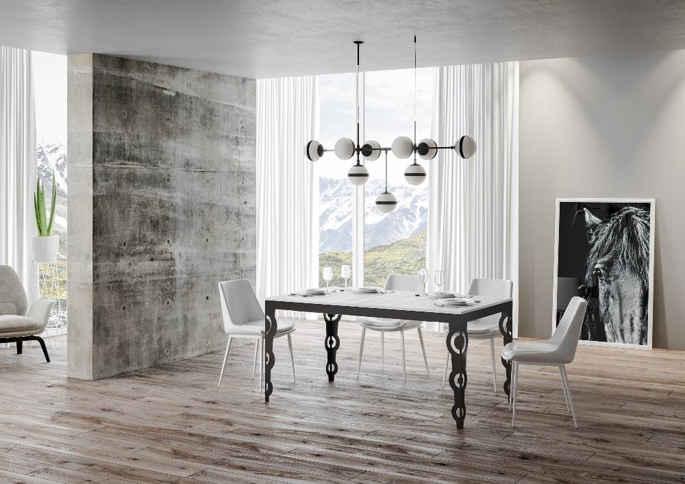 Itamoby Tavolo Karamay Evolution piano Bianco Frassino 90×160 Allungato 420 telaio Antracite Italia