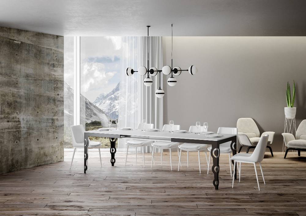 Itamoby Tavolo Karamay Evolution piano Bianco Frassino 90×160 Allungato 420 telaio Antracite Italia