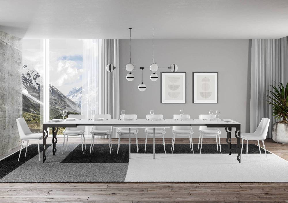 Itamoby Tavolo Karamay Evolution piano Bianco Frassino 90×160 Allungato 420 telaio Antracite Italia
