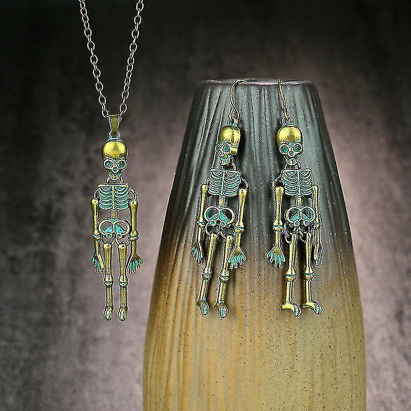 Halloween Earrings Jewelry Human Skeleton Pendant Necklace + Skull Earrings I Più Venduti