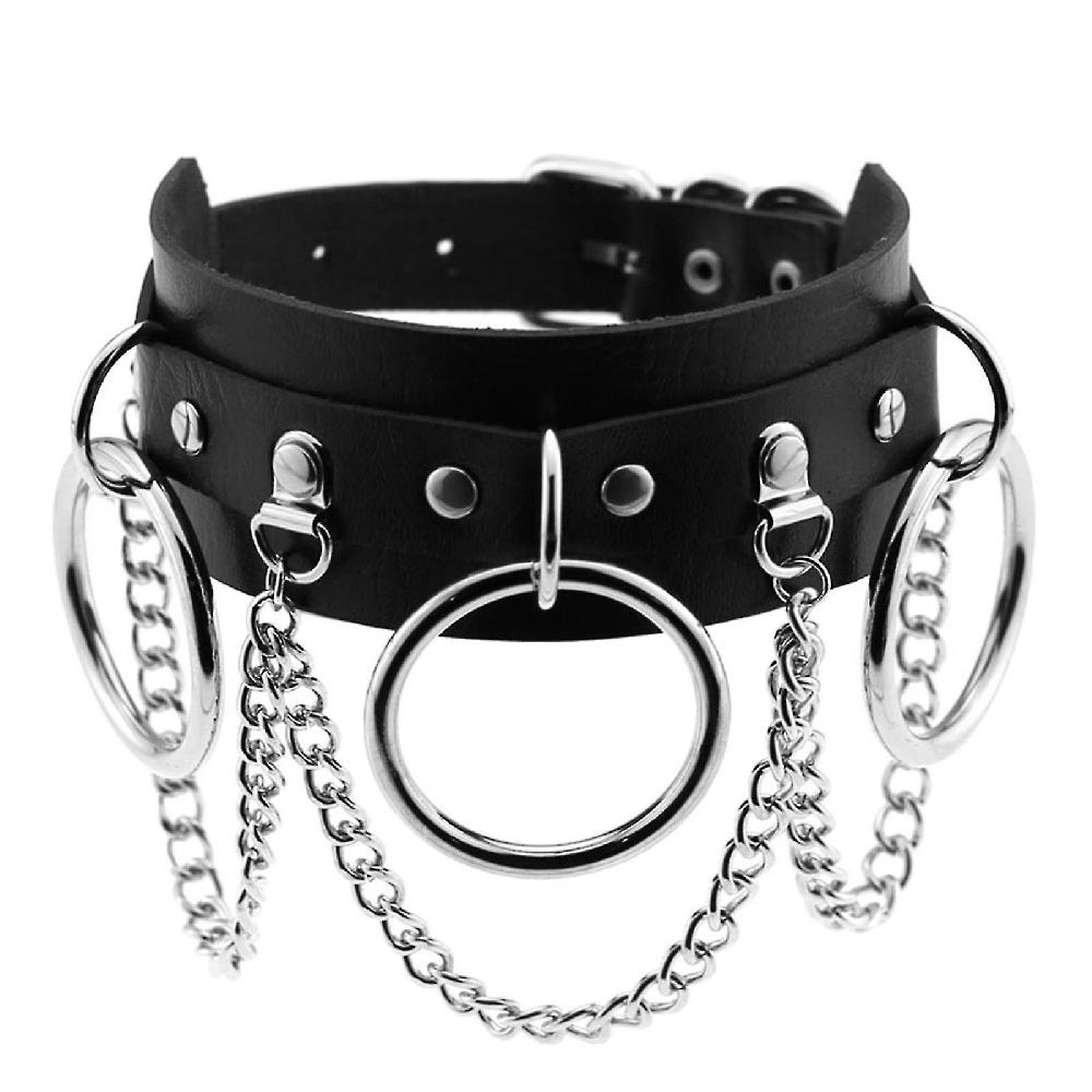 Leather Choker Metal Ring Chain Nel Adjustable Punk Collar Chain Sexy Soft Pu Leather Choker Nel - Bla Italia