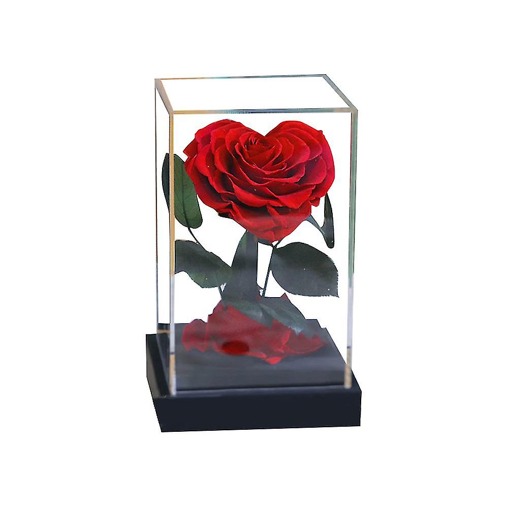 Preserved Real Eternal Heart-shaped Rose In Transparent Acrylic For Her Valentine's Day Birthday In Linea