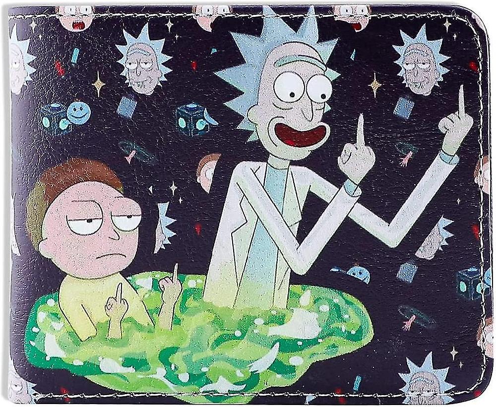 Men Boy Rick&morty Leather Wallet Biofold Cartoon Purse Credit Card Holder (a) Nuovo