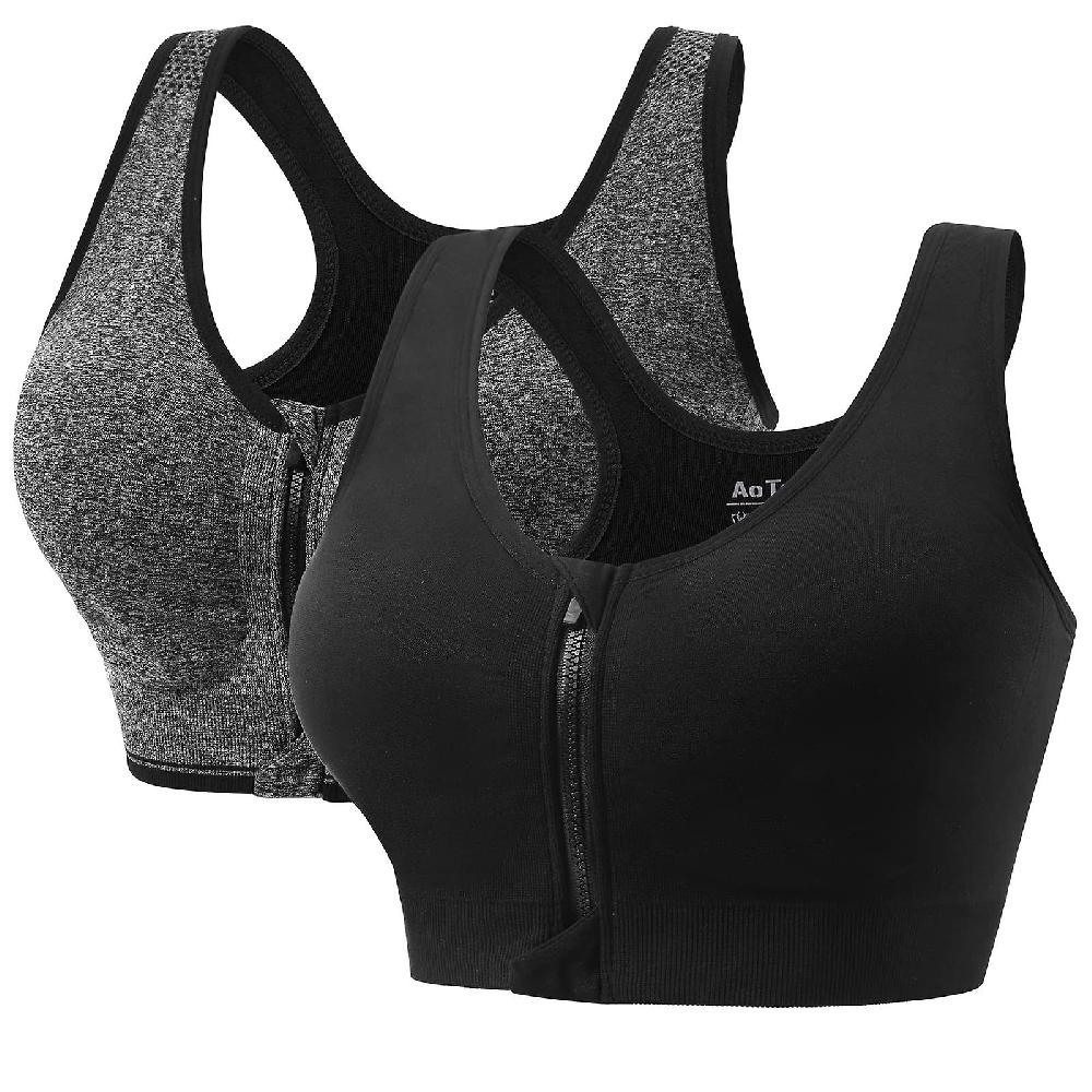 4 Pieces Women's Sports Bra Zip Front Padded Push-up Bra Strong Support Sports Bra Top For Gym Fitness Yoga Running Promozione