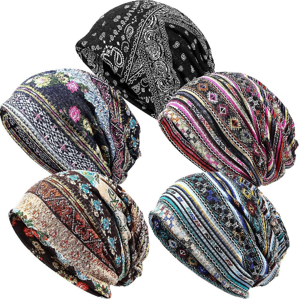 5 Pezzi Donna Slouchy Beanie Hat Baggy Skull Sleep Cap Turbante Copricapo 2025