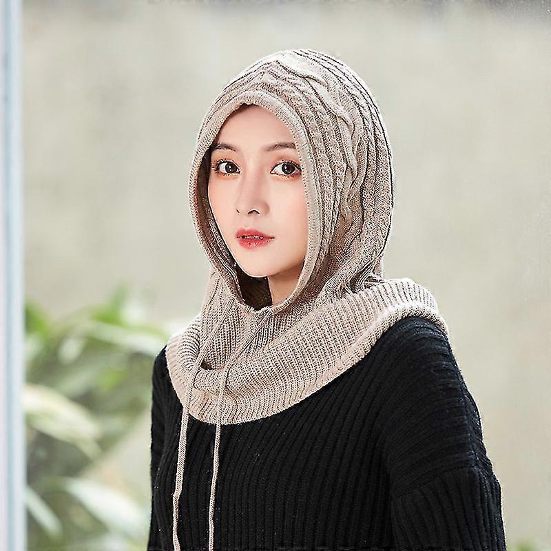 Winter Hats For Women Warm Hooded Scarf Hat For Women Balaclava Pullover Knitted Beanie Hat With Drawstring Smaltimento dello stoccaggio