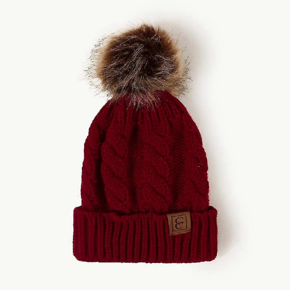 Thick Cable Knit Faux Fuzzy Fur Pom Fleece Lined Skull Cap Cuff Beanie Vendita
