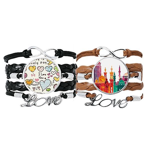 Antico Egitto Morden City Pattern Braccialetto Mano Cinturino Pelle Love Pattern Wristband Double Set Fino Al -60%
