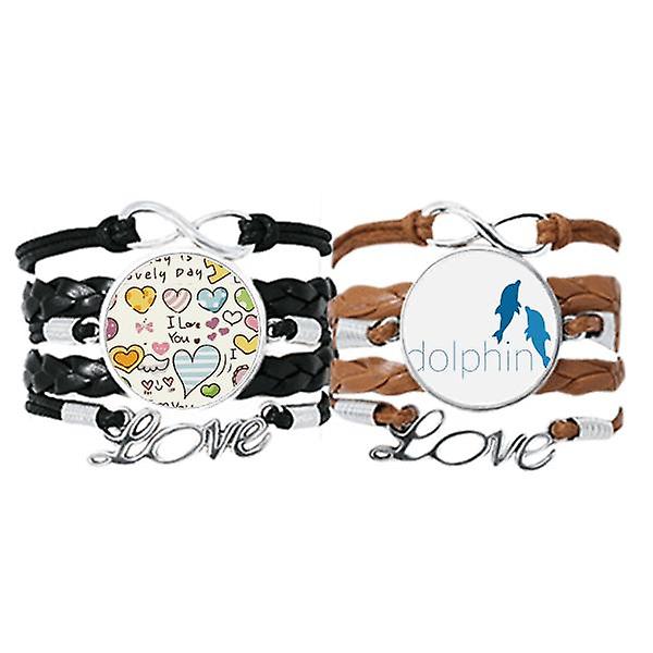 Blue Ocean Docile Two Dolphin Bracelet Hand Strap Leather Love Pattern Wristband Double Set Novità