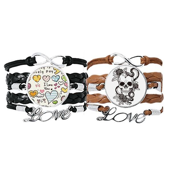 Animale L Serpente Sketch Pattern Braccialetto Cinturino a mano Pelle Love Pattern Wristband Double Set Presa