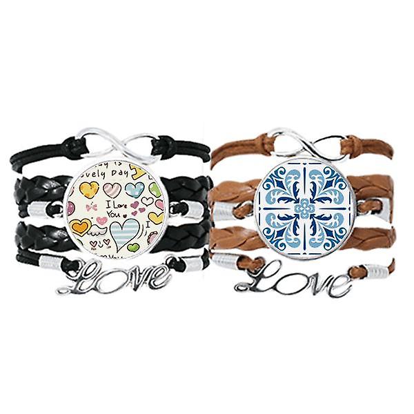 Blu Marocco decorativo fiore Ilustration braccialetto mano cinturino in pelle amore modello polsino doppio set Sconto