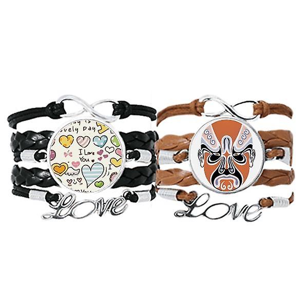 Pechino Opera Pechino Cina Braccialetto a mano Cinturino in pelle Love Pattern Wristband Double Set Offerta