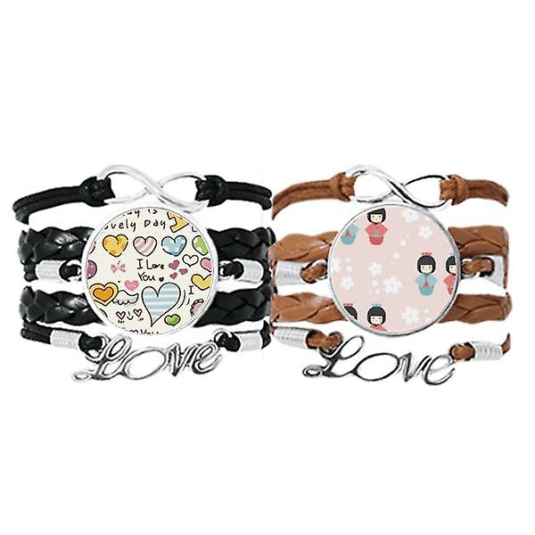 Art Repeat Giappone Pattern Art Deco Fashion Bracelet Hand Strap Leather Love Pattern Wristband Double Set Hotsell