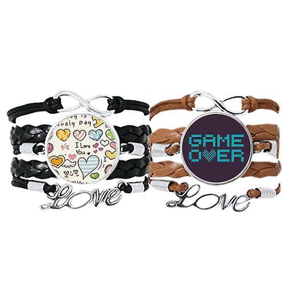 Blue Game Over Pixel Art Deco Fashion Bracelet Hand Strap Leather Love Pattern Wristband Double Set Vendita Calda