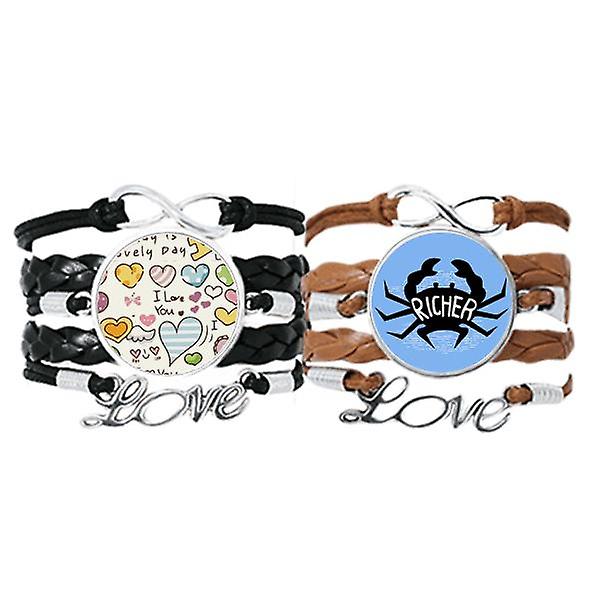 Nero Granchio Animale Contorno Bracciale Naturale Cinturino a mano Pelle Love Pattern Wristband Double Set Vendita Economica