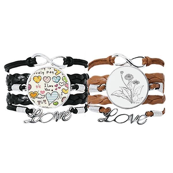 Nero bianco tarassaco fiori braccialetto mano cinturino in pelle amore modello polsino doppio set Fino al 55% di sconto