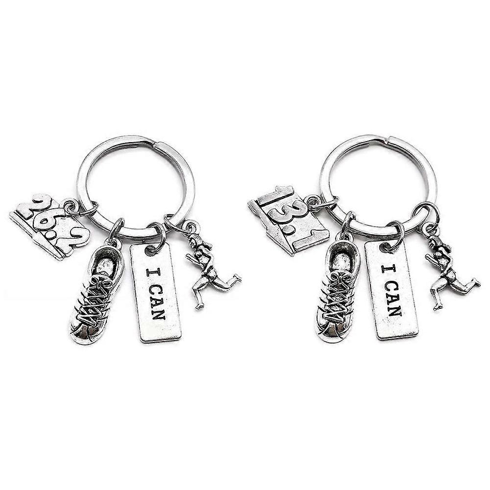 2 Pcs Creative Zinc Alloy Marathon Style Keychain Hanging Key Rings Bag Hanging Pendant Ornament for Boys Girls Gift (Silver Full Journey 26.2 Half Convenienza